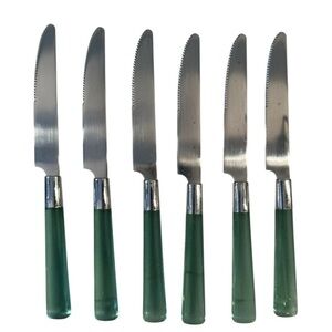 Vintage Emerald Green Acrylic Handle Stainless Flatware 7 Butter Knives